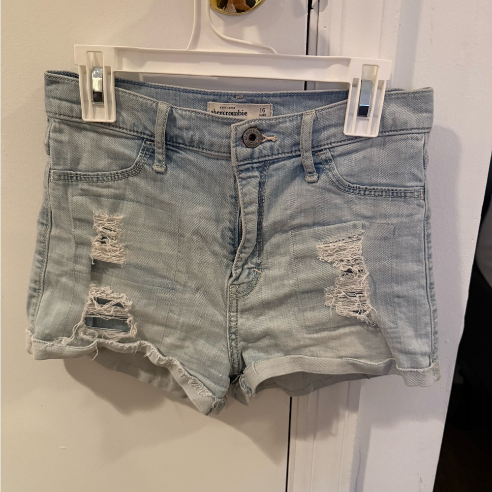 Abercrombie & Fitch Light Wash Ripped Jean Shorts